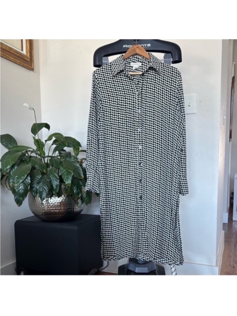 Cupcakes and Cashmere Houndstooth Midi/Maxi Shirt Dress Size M Button Front